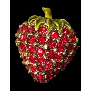 Vintage Red Rhinestone Enamel Strawberry Pin Brooch